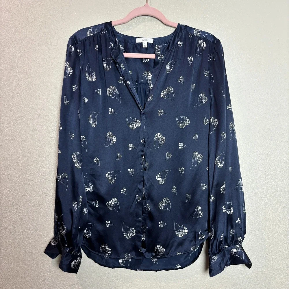 Joie Heart Mintee‎ Silk Button-Front Blouse in Navy Blue Size Women's Small Top